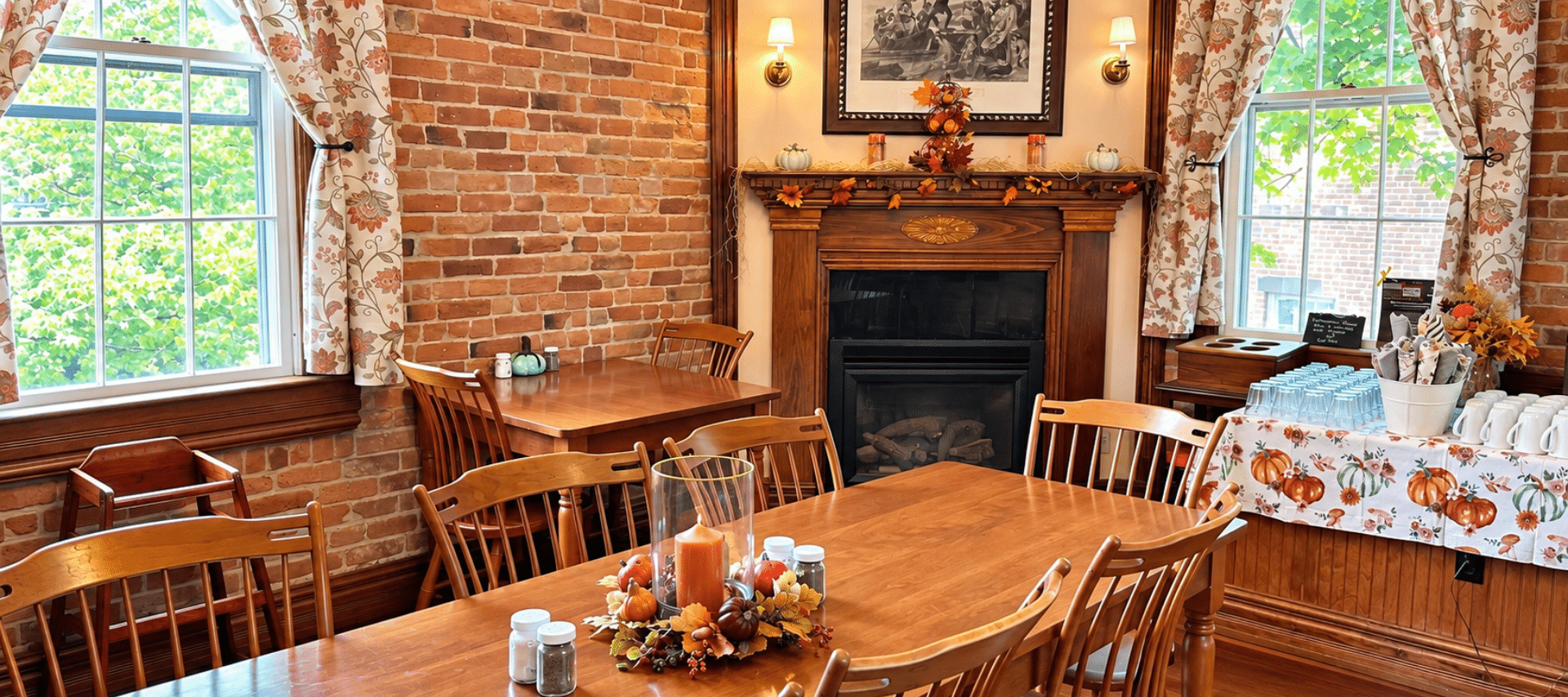 Fall-decorated dining room at Christopher Dodge House.