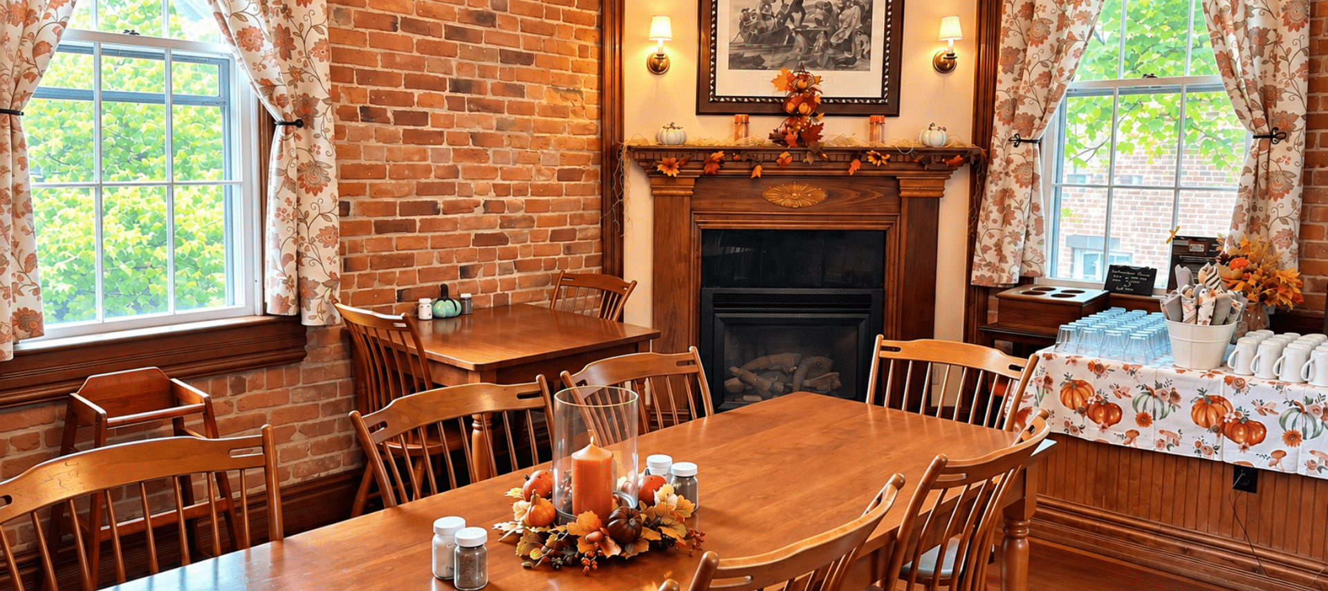 Fall-decorated dining room at Christopher Dodge House.