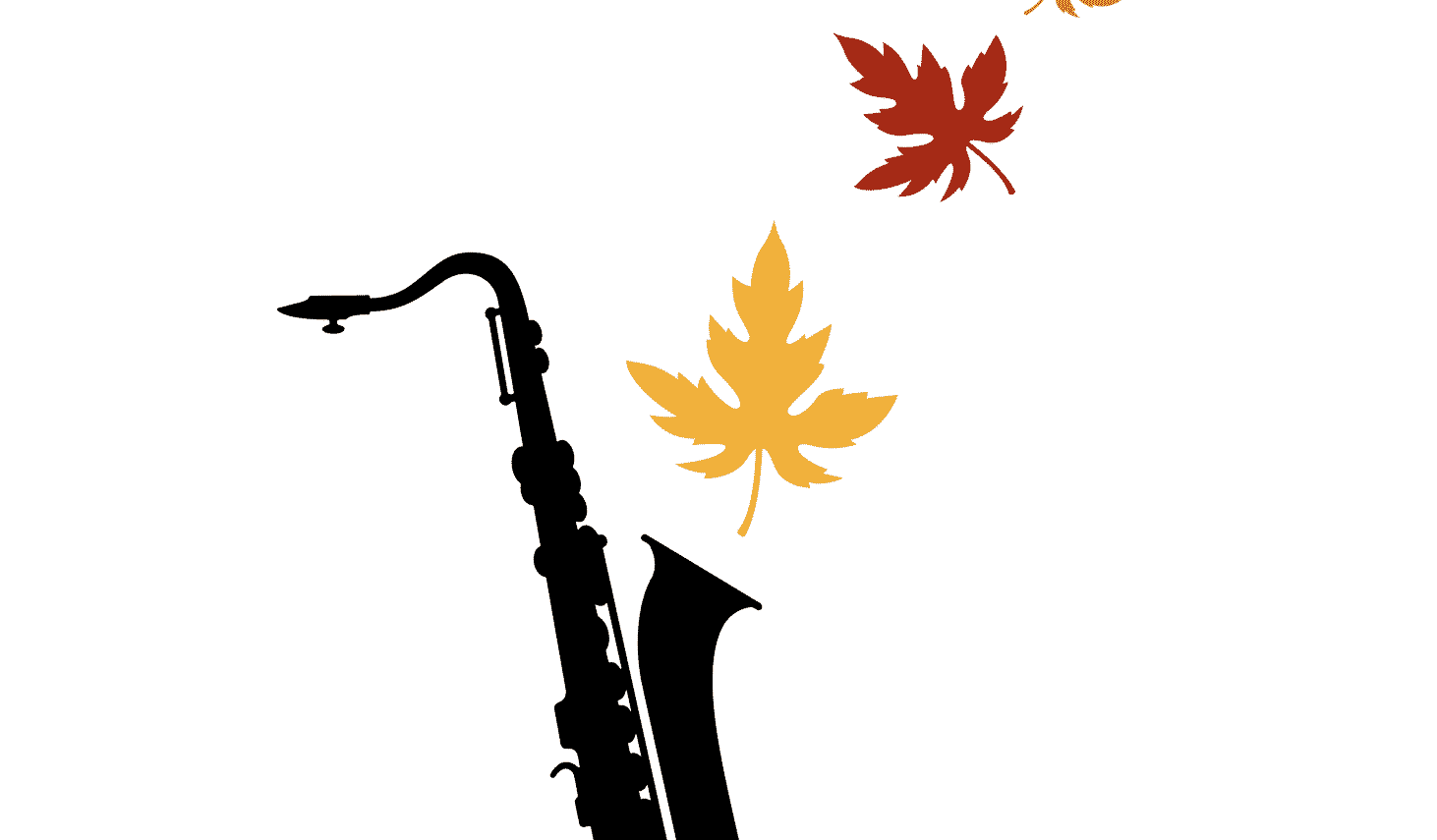 Black saxophone with fall colored leaves coming out the top.