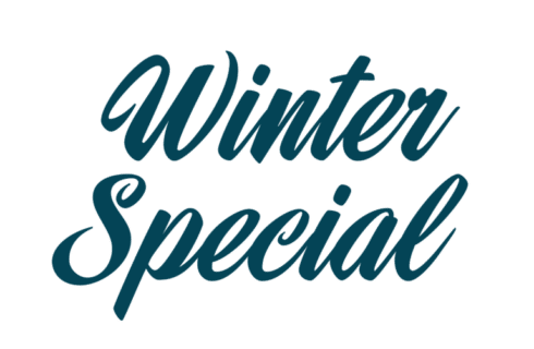 Dark teal lettering- winter special.