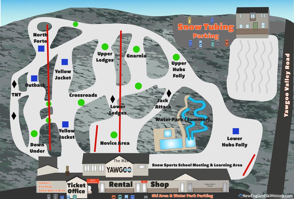 A detailed trail map for the Yawgoo Valley Ski Area.